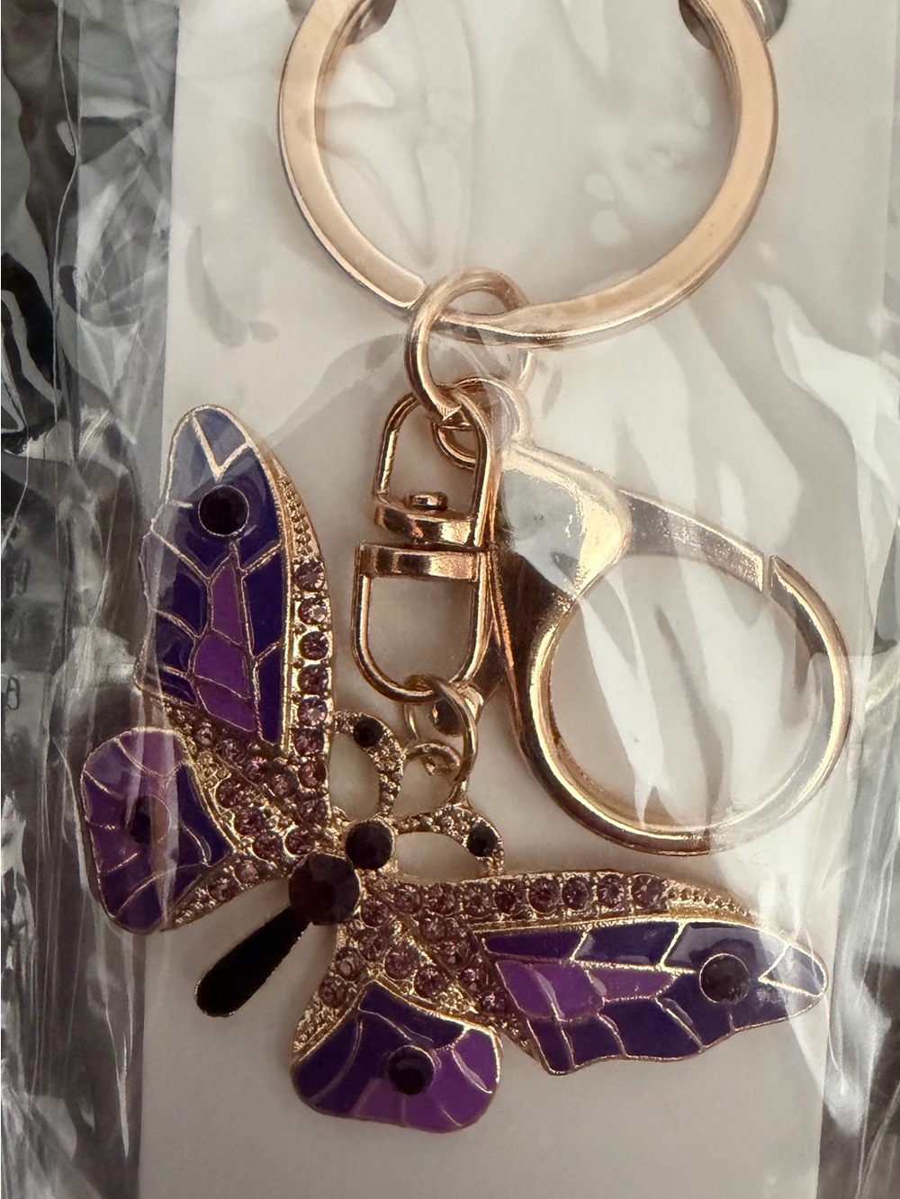 Mint Gold Butterfly Key & Card Holder with Purple Enamel